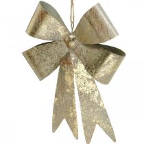 Article Noeud à accrocher, décorations de sapin de Noël, décoration en métal doré, aspect antique H23cm L16cm