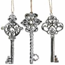 Clé décorative à suspendre argent antique 10cm 3pcs