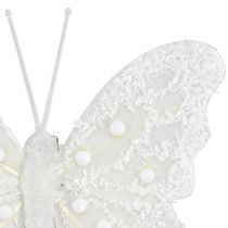 Article Décoration papillon en blanc sur pince 7,5cmx7cm 4 pièces