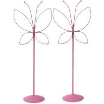 Article Décoration Métal Papillon Printemps Fuchsia Doré H35cm 2 pcs