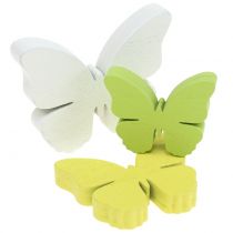 Article Papillon en bois blanc / jaune / vert 3cm - 5cm 48pcs