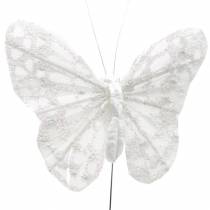 Papillon plume avec fil blanc, paillettes 5cm 24pcs