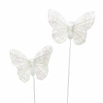 Papillon plume avec fil blanc, paillettes 5cm 24pcs