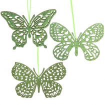 Article Cintre décoratif papillon vert pailleté 8cm 12 pcs