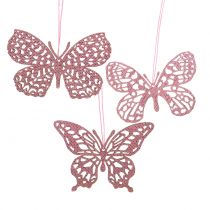 Suspension déco papillon rose pailleté 8cm 12pcs