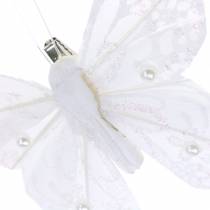 Plume papillon sur clip blanc 10 cm 12 pcs