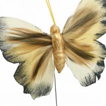 Papillon déco, décoration printanière, mite sur fil marron, jaune, blanc 6×9cm 12pcs