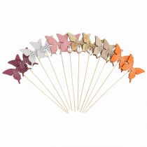 Article Bouchon de fleur en bois papillon coloré 9cm/29cm 12pcs