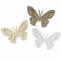 Papillons en bois blanc/marron à parsemer, 4 cm