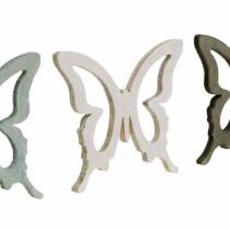 Papillon 4cm décoration à parsemer bois marron/gris clair/blanc 72p