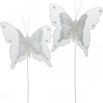 Papillons avec perles et mica, décorations de mariage, papillons en plumes sur fil blanc