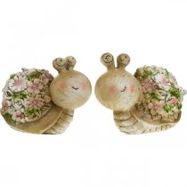 Escargot avec fleurs décoration d&#39;été escargots de jardin marron/rose/vert 9,5cm lot de 2