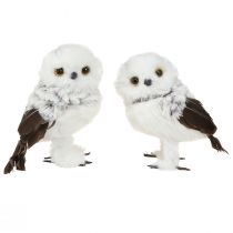 Article Figurine Décorative Harfang des Neiges Paire de Hiboux Blanc Marron H12cm 4 pcs