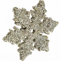 Article Flocon de neige bois 4cm or clair avec mica 72pcs