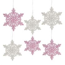 Article Flocon de neige bois 8-12cm rose/blanc 12pcs.