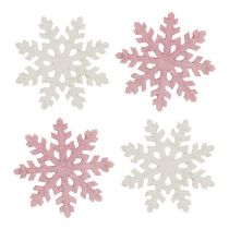 Article Flocon de neige 4cm rose/blanc avec paillettes 72pcs