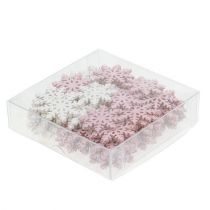 Article Flocon de neige 4cm rose/blanc avec paillettes 72 pcs