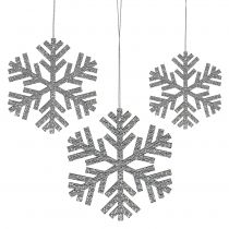 Article Flocon de neige en argent à suspendre Ø8cm - Ø12cm 9pcs