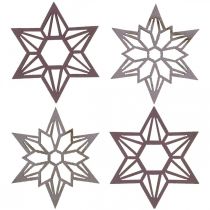 Article Étoiles décoratives étoiles en bois violettes flocons de neige autocollants 4 cm mélange 36 pcs