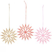 Article ornements flocons de neige en bois orange et rose 10 cm lot de 12