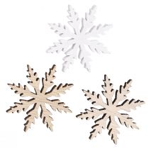 Article Flocon de neige en bois Déco de table Blanc Nature Ø3cm 48 pcs