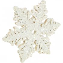 Article Flocons de neige bois 4cm blanc avec mica 72pcs