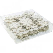 Article Flocons de neige en bois 4cm blanc avec mica 72 pcs