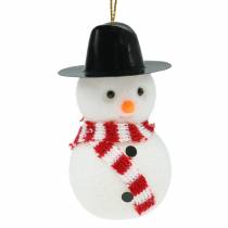 Décoration de sapin de Noël bonhomme de neige avec chapeau à suspendre H8cm 12pcs