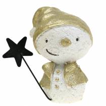 Article Figurine décorative bonhomme de neige blanc/or 7,5cm 4pcs