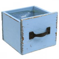 Article Boîte à plantes tiroir en bois bleu clair shabby 12.5×12.5×10cm