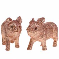Déco Porc Glitter Rose 10cm 8pcs