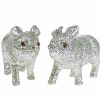 Déco Porc Glitter Silver 10cm 8pcs