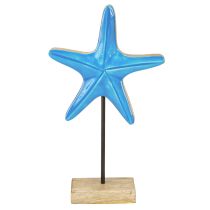 Article Décoration étoile de mer sur socle bois bleu naturel maritime H25cm