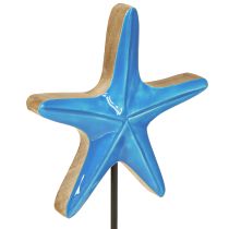 Article Décoration étoile de mer sur socle bois bleu naturel maritime H25cm