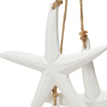 Article Décoration étoile de mer décoration maritime en bois à suspendre blanche avec 3 étoiles 46cm