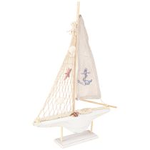 Article Décoration voilier bois pin sur socle blanc naturel H39cm
