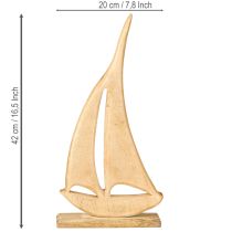 Article Voilier Bois sur Socle Décoration de Table Naturelle Maritime H42cm