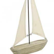 Voilier décoratif en bois, décoration maritime, navire décoratif shabby chic, couleurs naturelles, blanc H29cm L18cm
