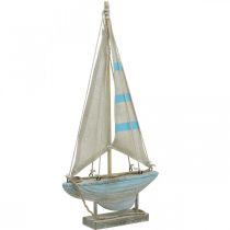 Déco voilier blanc-bleu bois, lin décoration maritime H34,5cm