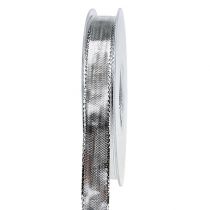 Ruban cadeau argent avec bord métallique 15mm 25m