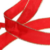 Article Ruban de soie rouge avec bordure dorée 25 mm 25 m
