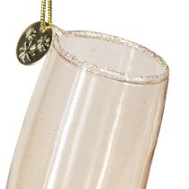 Article Bouteille et verre de champagne, décorations de sapin, anniversaire, décorations en verre à accrocher, set de 2 verres véritables réveillon du nouvel an H14.5cm