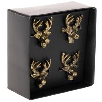 Article Rond de serviette en métal doré à motif tête de cerf, 6 cm, lot de 4