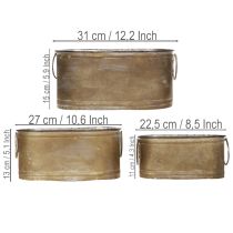 Article Ensemble de pots et bacs à plantes en métal, style rétro vintage, L 22,5 cm / 27 cm / 31 cm