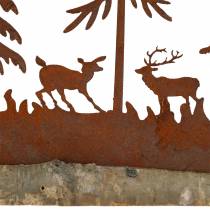 Silhouette de forêt avec patine d&#39;animaux sur socle en bois 30cm x 19cm