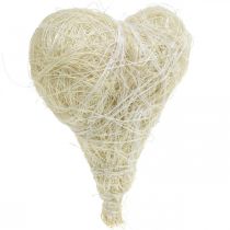 Article Coeurs en sisal, Saint Valentin, Fête des Mères, coeurs décoratifs blanchis, blanc crème H7,5–9cm 16 pcs