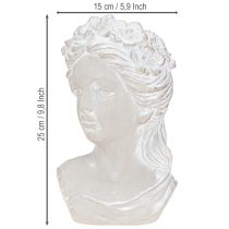 Article Sculpture buste féminin en pierre moulée, jardinière grise antique 15×14×25cm