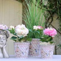 Article Pot de fleurs décoration d&#39;été jardinière roses en métal Ø11,5cm H10,5cm