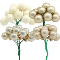 Article Mini boule de Noël crème, baies miroir beige Ø20mm 140 pcs