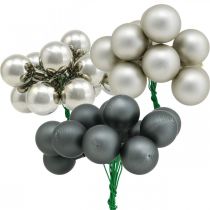 Article Mini boules de Noël argent, baies miroir anthracite Ø25mm 140 pièces
